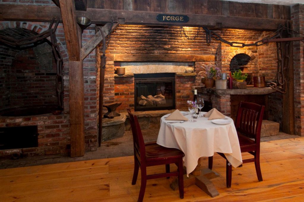 Dover forge restaurant. Interior shot. Dinner set for two.