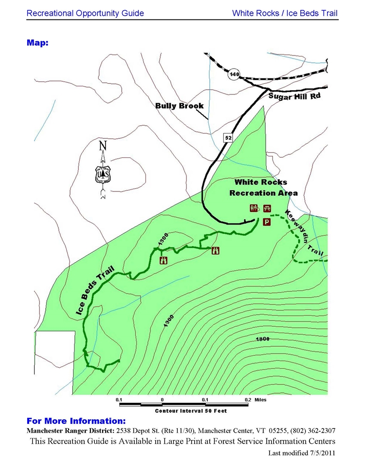 White Rocks and Ice Beds trail map.